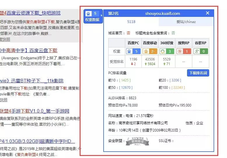 排名结果网站权重